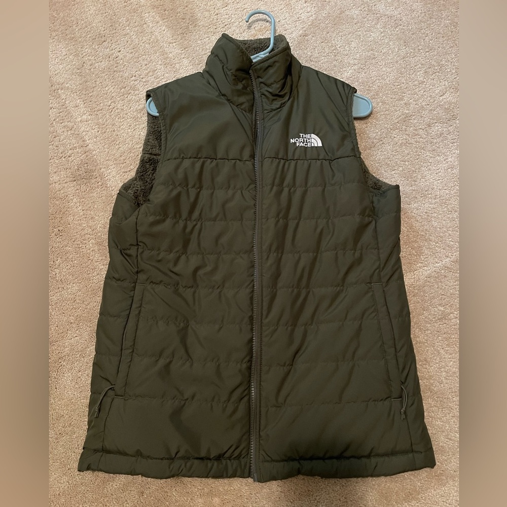 Large Army green reversible North Face vest